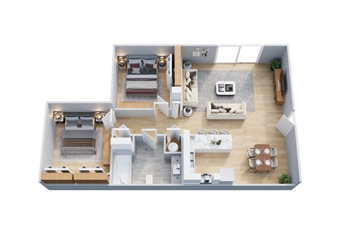 Floor plan for 2 beds, 1 bath, 817 sqft
